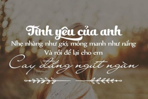 Những câu nói hay về tình yêu - Tình yêu của anh nhẹ nhàng như gió, mỏng manh như nắng. Và rồi để lại cho em cay đắng ngút ngàn